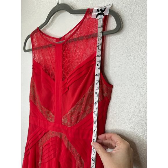 BCBGMAXAZRIA Raya Red Sleeveless Chevron Pleated Lace Dress 6 - Picture 12 of 16